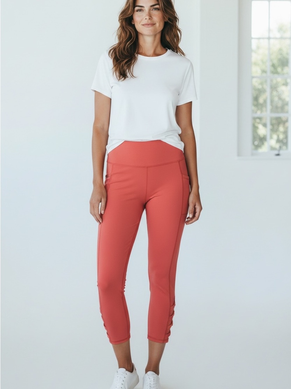 Women's High-Rise Sculpting Capri Leggings — Coral